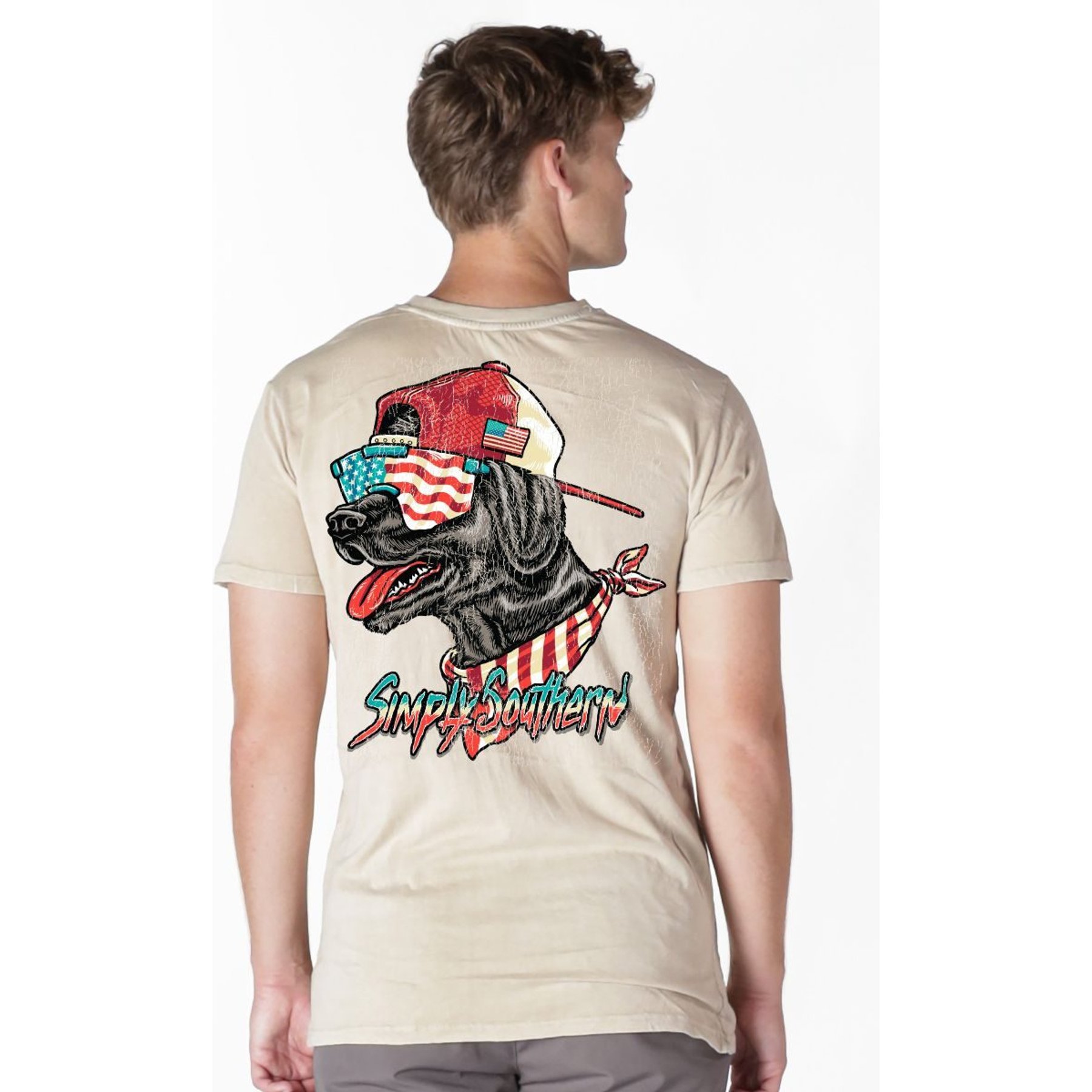 Simply Southern Patriotic Dog Mineral Washed Tee, Bone, Large