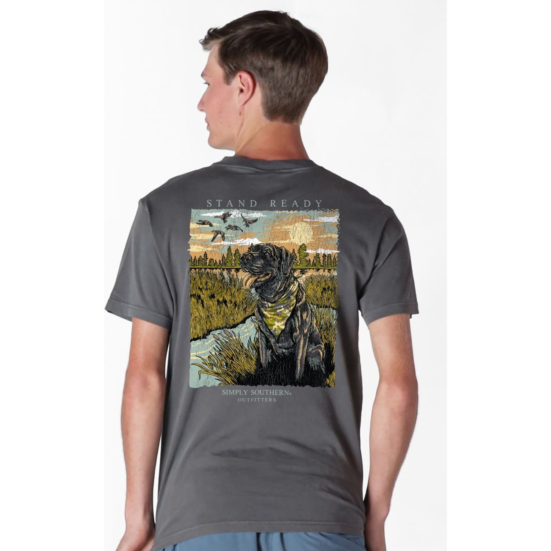 Simply Southern Hunting Dog Mineral Washed Tee, Graphite, Medium