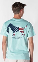 Simply Southern US Flag Dog Silhouette Mineral Washed Tee, Tidepool, Large slide 1 of 4