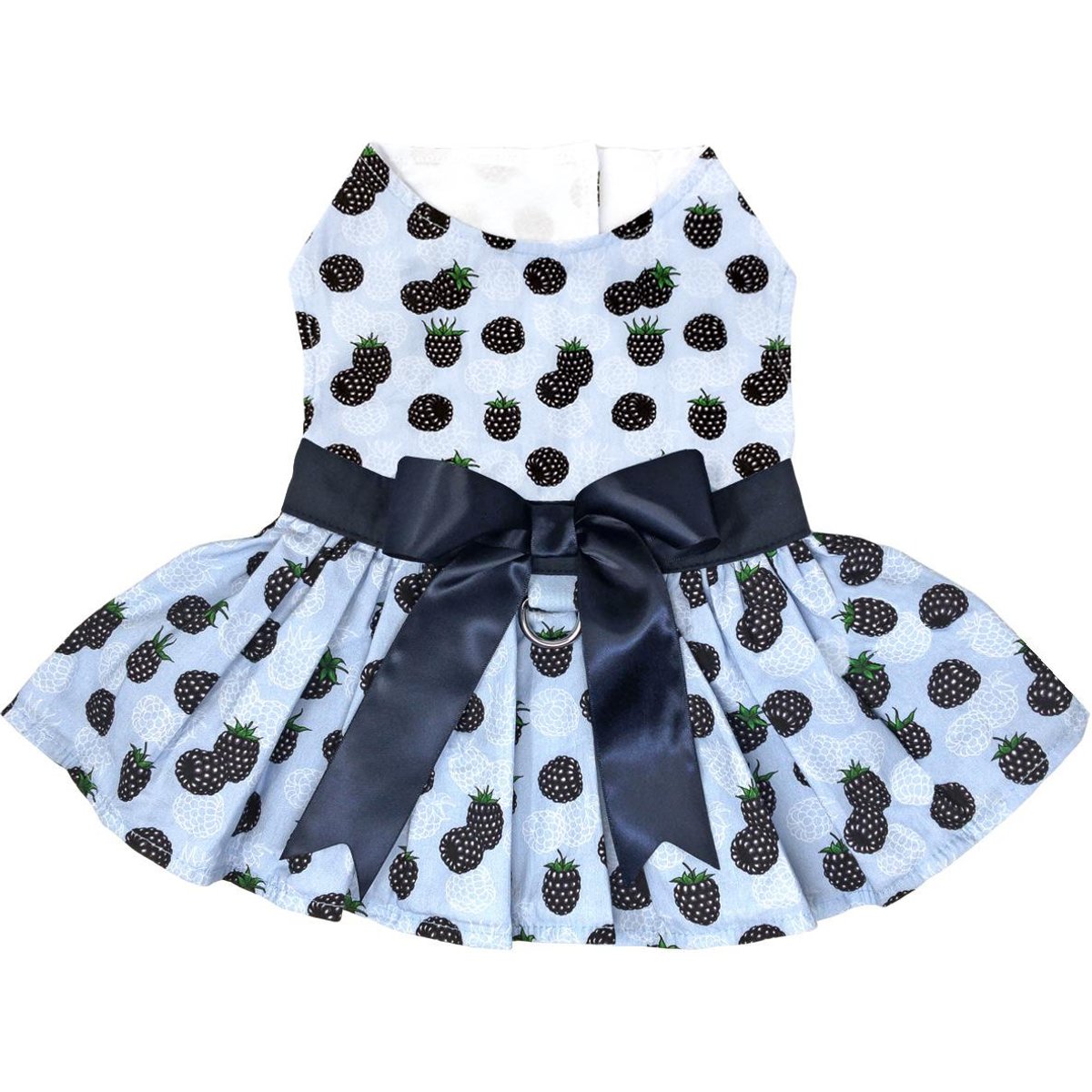 Doggie Design Blackberries Dog Dress with Matching Leash, Blue, Medium