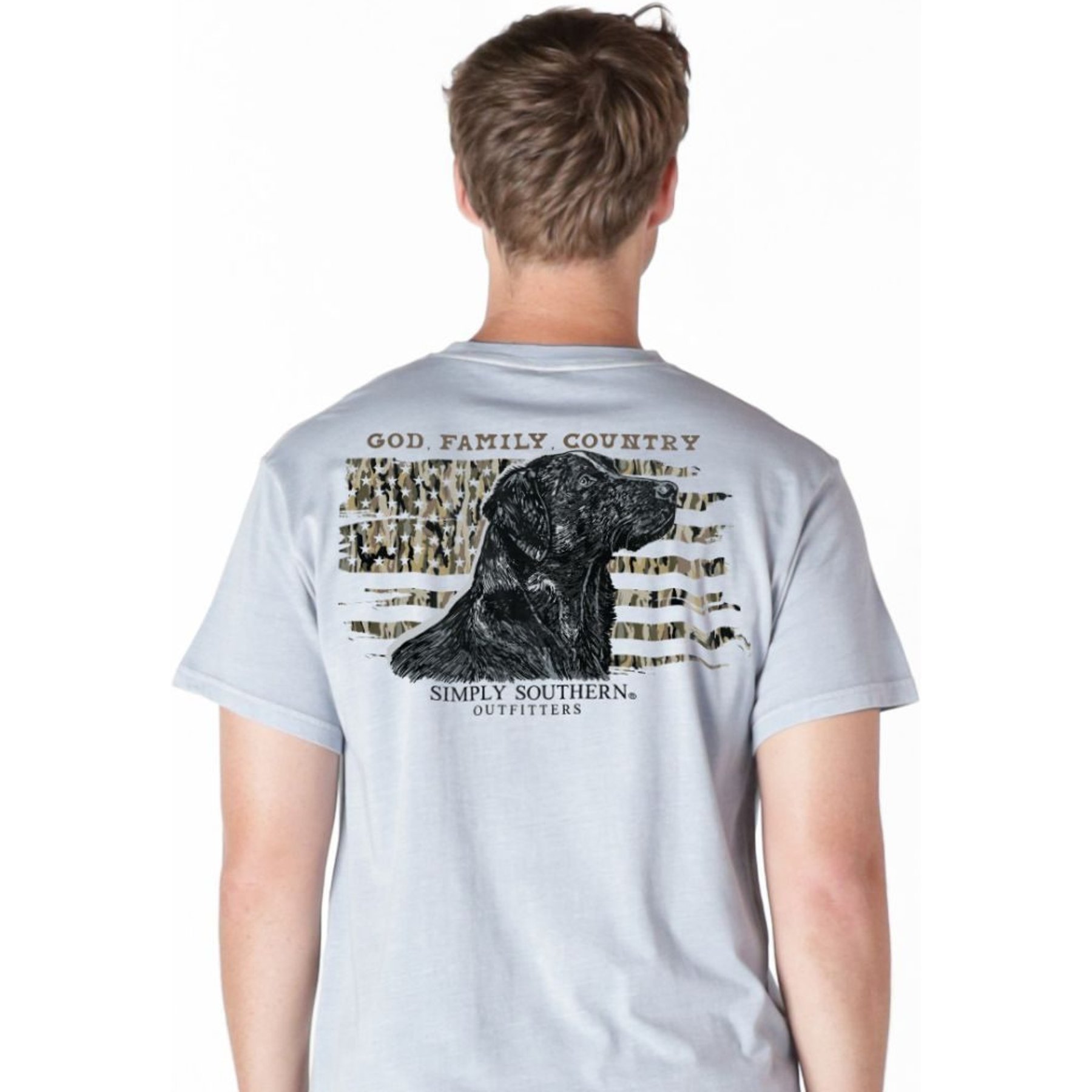 Simply Southern Dog & Camo Flag Mineral Washed Tee, Ashen, XX-Large