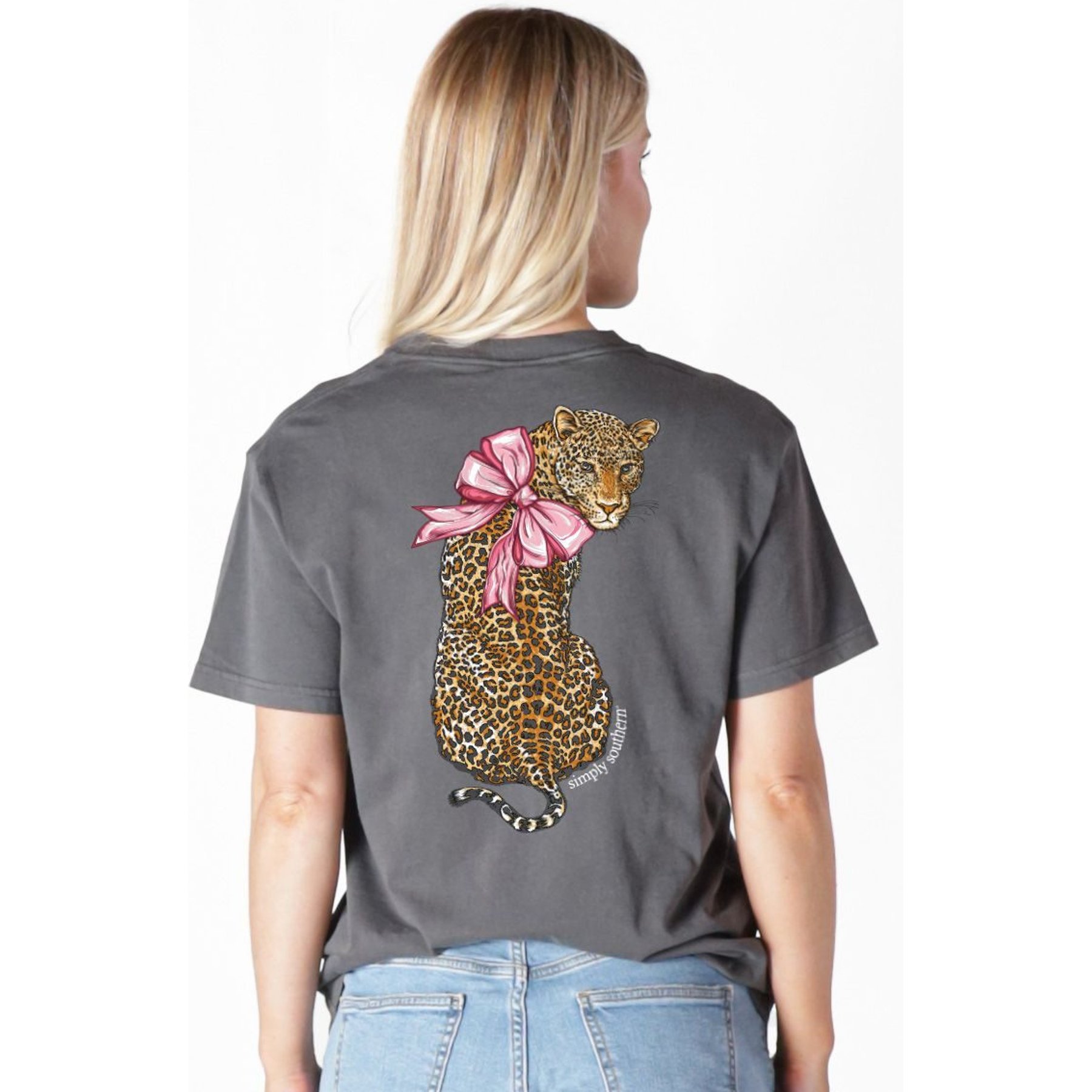 Simply Southern Leopard Mineral Washed Tee, Graphite, Small