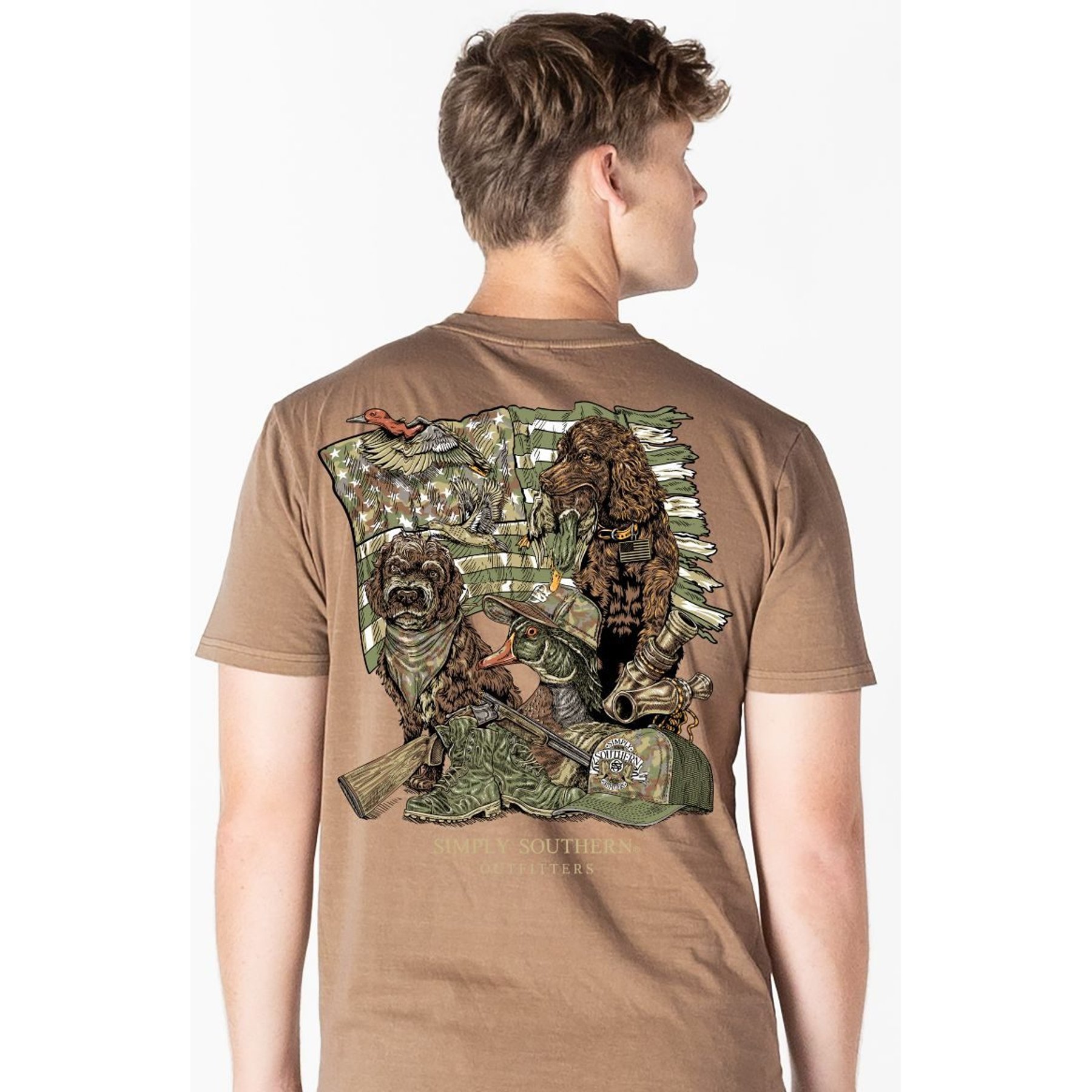 Simply Southern Camo Themed Hunting Scene Mineral Washed Tee, Rawhide, XX-Large