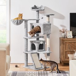 Yaheetech 57-in Plush Cat Tree & Condo, Light Gray