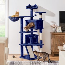 Yaheetech 57-in Plush Cat Tree & Condo, Navy Blue