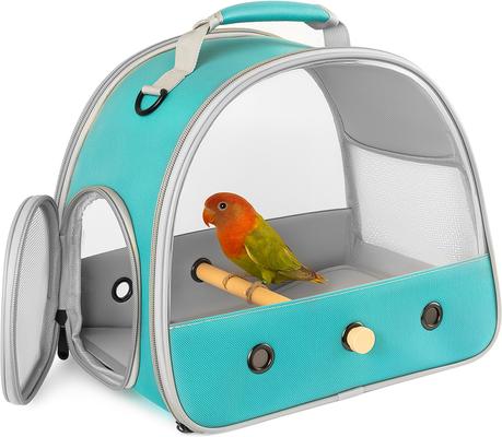 backpack for bird travel Carrier Backpack, Bird with Perch, Portable Wildbird Parrot Parakeet Cockatiel Carrier Bag with Food Bowl & Stainless Steel Tray Conures Budgie Canary Lovebirds Small Animal I do not like the iron cage which looks bulky Halinfer Parakeet Cage Backpack Carrier