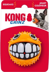 KONG Grinz Puffer Fish Squeaky Ball Dog Toy, Orange, Small slide 2 of 7
