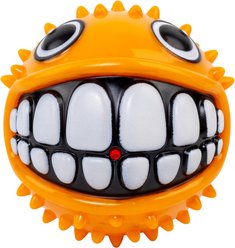 KONG Grinz Puffer Fish Squeaky Ball Dog Toy, Orange, Small