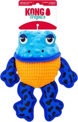 KONG Tropics Rattlez Frog Tough Squeaky Plush Dog Toy, Blue, Medium/Large slide 2 of 4