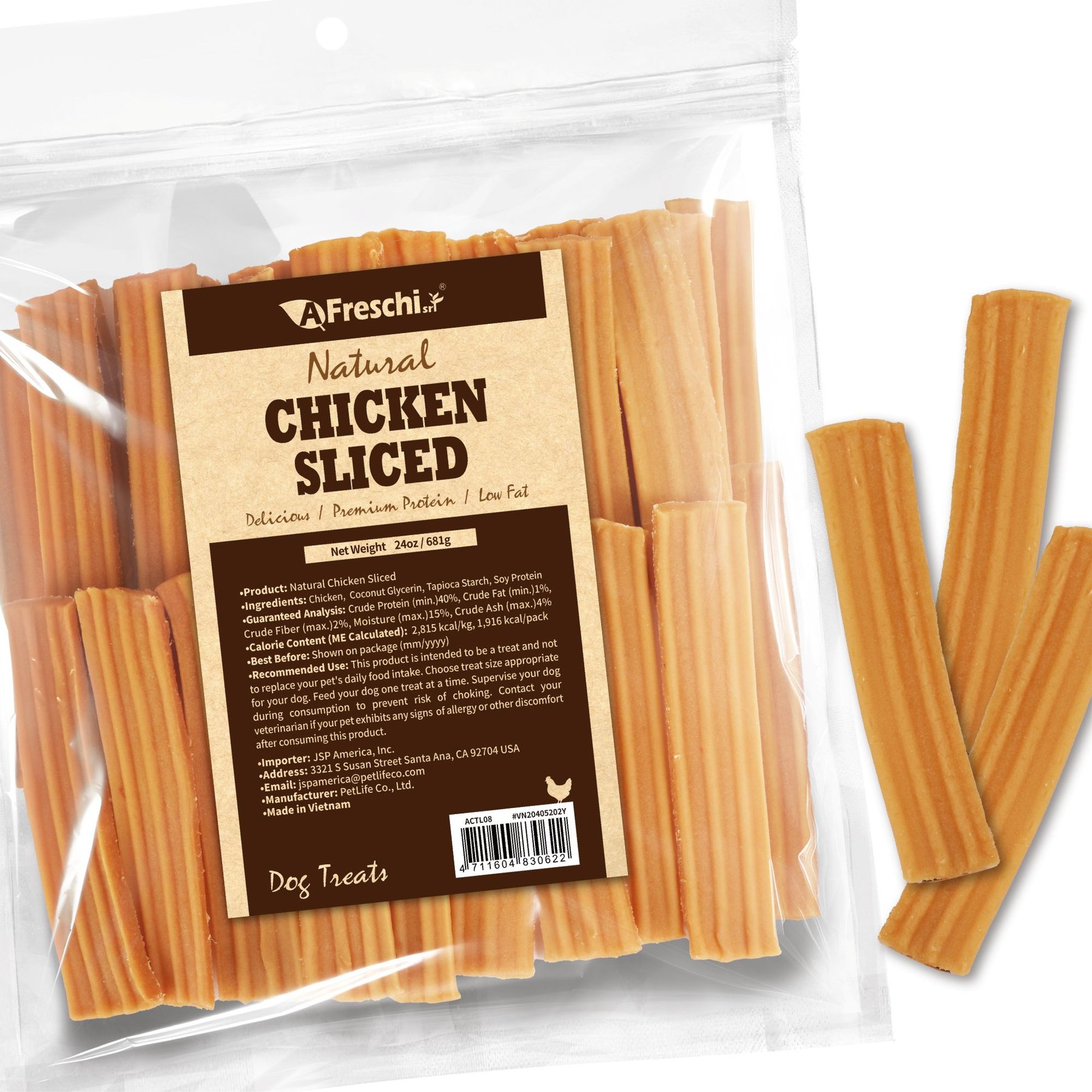 AFreschi Natural Chicken Slices Human-Grade Jerky Dog Treats, 24-oz bag