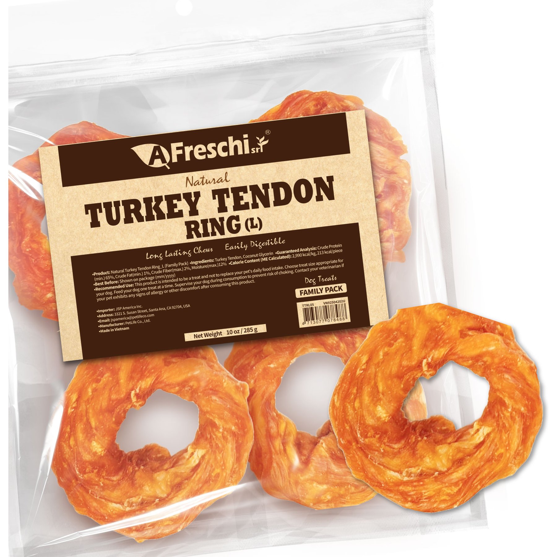 AFreschi Natural Turkey Tendon Large Ring Grain-Free Natural Dog Chew Treats, 10-oz bag