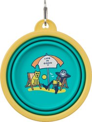 LIFE IS GOOD Jake & Rocket Good Times Beach Silicone Travel Dog Bowl, Turquoise Green