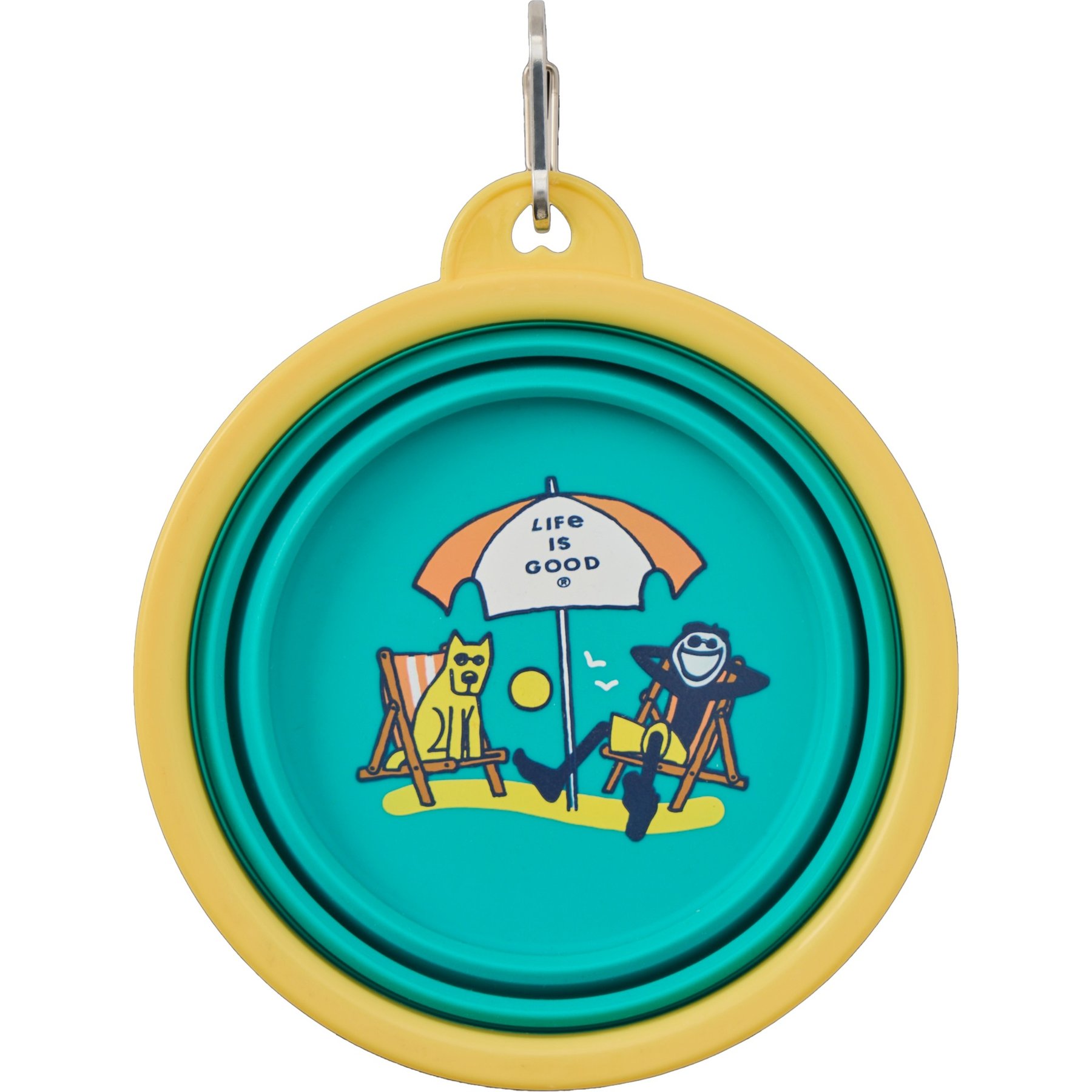 LIFE IS GOOD Jake & Rocket Good Times Beach Silicone Travel Dog Bowl, Turquoise Green