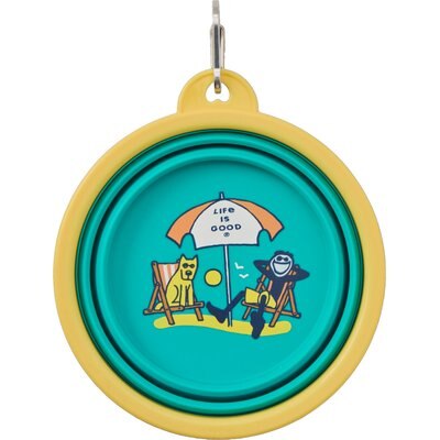 LIFE IS GOOD LIFE IS GOOD Jake & Rocket Good Times Beach Silicone Travel Dog Bowl, Turquoise Green