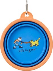 LIFE IS GOOD Jake & Rocket Tug of War Silicone Travel Dog Bowl, Athletic Blue