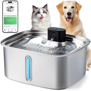 Vacqueen Modern Large Stainless Steel Automatic Dog & Cat Water Fountain, Silver, 2.64-gal