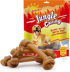 Jungle Calling 6.5-inch Peanut Butter Bones Rawhide-Free Dog Chews, 13.2-oz bag