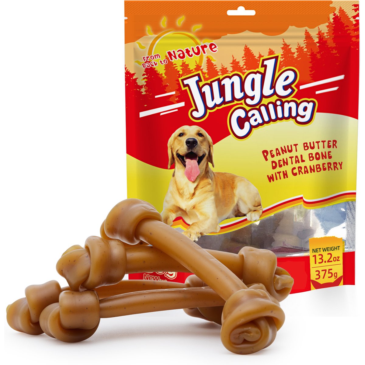 Jungle Calling 6.5-inch Peanut Butter Bones Rawhide-Free Dog Chews, 13.2-oz bag