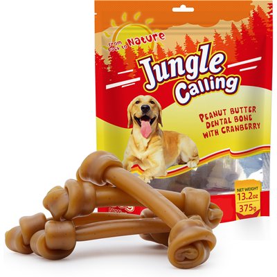 Jungle Calling Jungle Calling 6.5-inch Peanut Butter Bones Rawhide-Free Dog Chews, 13.2-oz bag