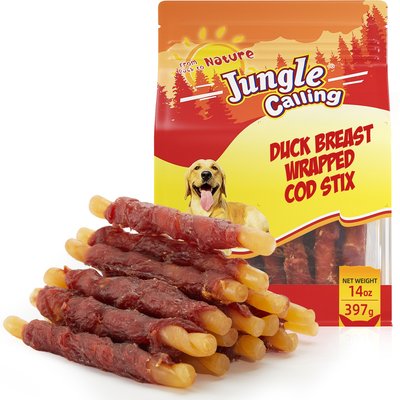 Jungle Calling Jungle Calling Rawhide-Free Duck Wrapped Cod Sticks Dog Treats, 14-oz bag