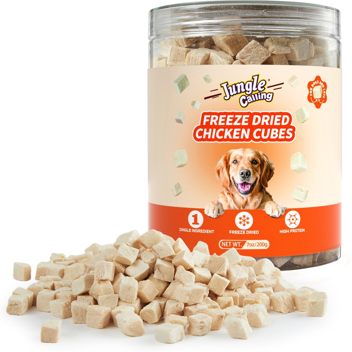 Jungle Calling Single Ingredient Chicken Grain-Free Freeze-Dried Dog & Cat Treats, 7-oz bottle