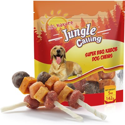 Jungle Calling Jungle Calling Chicken, Duck, Beef, Sweet Potato & Pumpkin Rawhide Kabob Dog Treats, 5-oz bag