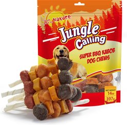 Jungle Calling Chicken, Duck, Beef, Sweet Potato & Pumpkin Rawhide Kabob Dog Treats, 14-oz bag