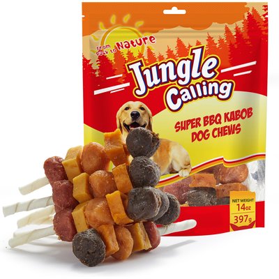 Jungle Calling Jungle Calling Chicken, Duck, Beef, Sweet Potato & Pumpkin Rawhide Kabob Dog Treats, 14-oz bag