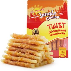 Jungle Calling Chicken Wrap Cod Sticks Rawhide-Free Dog Treats, 14-oz bag