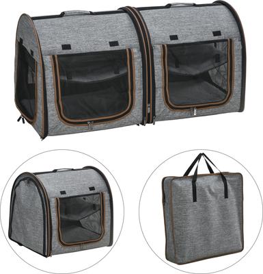 Show full view: PawHut Portable Soft-Sided Two Compartments, Soft Cushions, & Storage bag Cat Carrier with Divider, 39 x 20 x 20-in, Gray slide 9 of 9