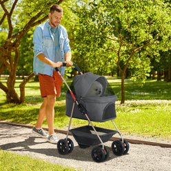 PawHut 3 in 1 4 Wheels Stroller with Detachable Carrier with Storage Basket for Small Dogs & Cats, Gray, 29.9 x 19.7 x 40.2-in slide 2 of 9
