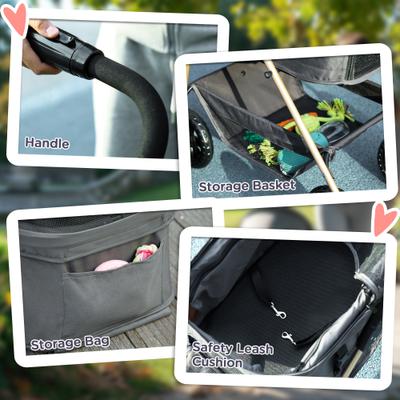 Show full view: PawHut 3 in 1 4 Wheels Stroller with Detachable Carrier with Storage Basket for Small Dogs & Cats, Gray, 29.9 x 19.7 x 40.2-in slide 8 of 9