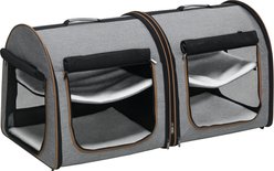 PawHut Portable Soft-Sided Two Compartments, Soft Cushions, & Storage bag Cat Carrier with Divider, 39 x 20 x 20-in, Gray