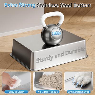 Show full view: HOMAGICO High Sided Clumping Stainless Steel Covered & Odor-Free Cat Litter Box with Durable Metal Litter Pan That Resists Stains, 24 x 16 x 15.7-in slide 7 of 7