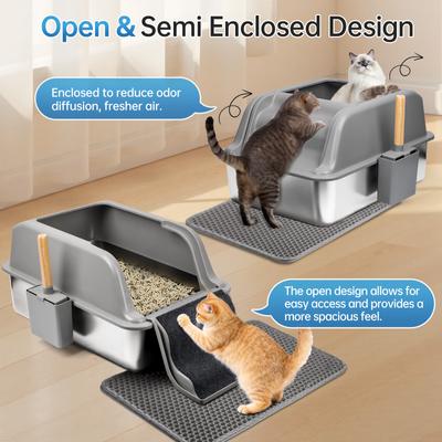 Show full view: HOMAGICO High Sided Clumping Stainless Steel Covered & Odor-Free Cat Litter Box with Durable Metal Litter Pan That Resists Stains, 24 x 16 x 15.7-in slide 6 of 7