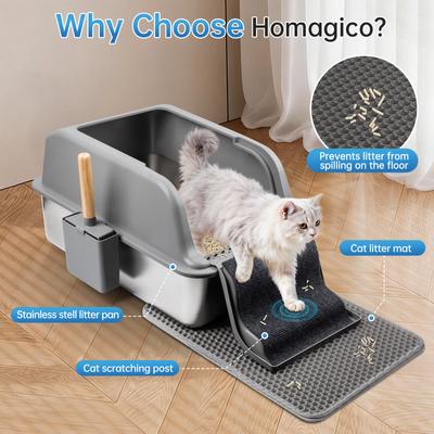 Show full view: HOMAGICO High Sided Clumping Stainless Steel Covered & Odor-Free Cat Litter Box with Durable Metal Litter Pan That Resists Stains, 24 x 16 x 15.7-in slide 5 of 7