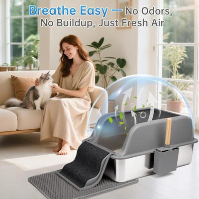 Show full view: HOMAGICO High Sided Clumping Stainless Steel Covered & Odor-Free Cat Litter Box with Durable Metal Litter Pan That Resists Stains, 24 x 16 x 15.7-in slide 4 of 7