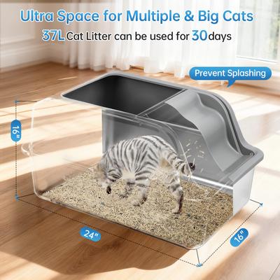 Show full view: HOMAGICO High Sided Clumping Stainless Steel Covered & Odor-Free Cat Litter Box with Durable Metal Litter Pan That Resists Stains, 24 x 16 x 15.7-in slide 2 of 7