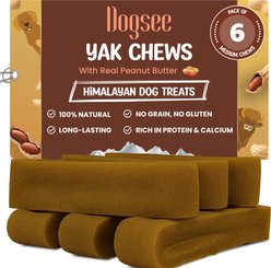 Dogsee Peanut Butter Flavor Himalayan Yak Cheese Dental Dog Chews, 1-lb bag, 6 count