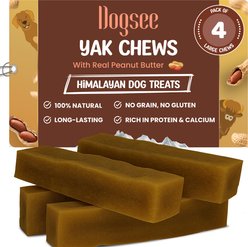Dogsee Peanut Butter Flavor Himalayan Yak Cheese Dental Dog Chews, 1-lb bag, 4 count