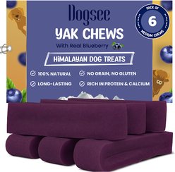 Dogsee Blueberry Flavor Himalayan Yak Cheese Dental Dog Chews, 1-lb bag, 6 count