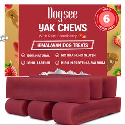 Dogsee Strawberry Flavor Yak Dog Chews, 1-lb bag, 6 count