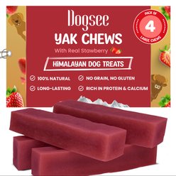 Dogsee Strawberry Flavor Yak Dog Chews, 1-lb bag, 4 count