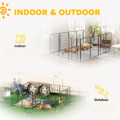 Show full view: PawHut 24 Panels DIY Shape Exercise Fence Dog Playpen with Lockable Door, Black, 252 x 126 x 44.5-in slide 8 of 9