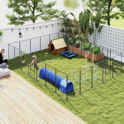 Show full view: PawHut 24 Panels DIY Shape Exercise Fence Dog Playpen with Lockable Door, Black, 252 x 126 x 44.5-in slide 2 of 9