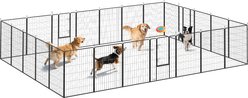 PawHut 24 Panels DIY Shape Exercise Fence Dog Playpen with Lockable Door, Black, 252 x 126 x 44.5-in