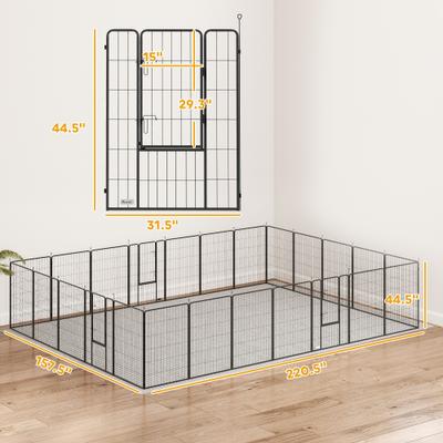 Show full view: PawHut 24 Panels DIY Shape Exercise Fence Dog Playpen with Lockable Door, Black, 252 x 126 x 44.5-in slide 3 of 9