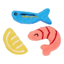 Frisco Shrimp & Sardine Wool Cat Toy with Silvervine & Catnip, 3 count