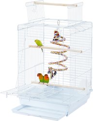 Yaheetech Travel Bird Cage with Open Play Top, White, Small