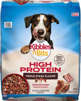 Kibbles 'n Bits Adult High Protein Triple Steak Beef Flavor Dry Dog Food, 28-lb bag